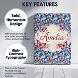 Personalised Name Vibrant Butterflies on Custom  Unique Gift Idea Elegant Feature Canvas Wall Art Print Decor Picture Ready to Hang