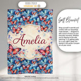 Vibrant Butterflies on Deep Blue Watercolor Background Seamless  Personalised Custom Name Super Soft Fleece Blanket Bed Sofa Throw