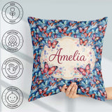 Custom Name Vibrant Butterflies on Deep Blue Watercolor Seamless Square Filled Cushion Throw Pillow Sofa Bed Home Decor Zip Washable UK Made