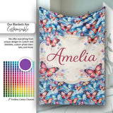 Vibrant Butterflies on Deep Blue Watercolor Background Seamless  Personalised Custom Name Super Soft Fleece Blanket Bed Sofa Throw