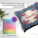 Custom Name Vibrant Butterflies on Deep Blue Watercolor Seamless Square Filled Cushion Throw Pillow Sofa Bed Home Decor Zip Washable UK Made