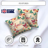 Custom Name Multicolor Butterflies with Paint Splash Background Square Filled Cushion Throw Pillow Sofa Bed Home Decor Zip Washable UK Made