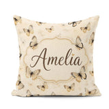 Custom Name Neutral Beige Butterflies with Subtle Faded Seamless Square Filled Cushion Throw Pillow Sofa Bed Home Decor Zip Washable UK Made