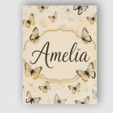 Personalised Name Neutral Beige Butterflies Custom  Bespoke Interior Contemporary Canvas Wall Art Print Decor Picture Ready to Hang