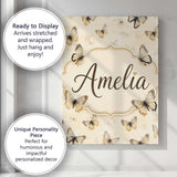 Personalised Name Neutral Beige Butterflies Custom  Bespoke Interior Contemporary Canvas Wall Art Print Decor Picture Ready to Hang