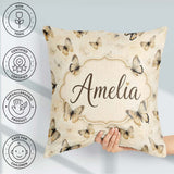 Custom Name Neutral Beige Butterflies with Subtle Faded Seamless Square Filled Cushion Throw Pillow Sofa Bed Home Decor Zip Washable UK Made