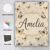 Personalised Name Neutral Beige Butterflies Custom  Bespoke Interior Contemporary Canvas Wall Art Print Decor Picture Ready to Hang