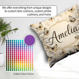 Custom Name Neutral Beige Butterflies with Subtle Faded Seamless Square Filled Cushion Throw Pillow Sofa Bed Home Decor Zip Washable UK Made