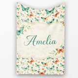 Delicate Vintage Butterflies with Soft Floral Touch Seamless Pattern  Personalised Custom Name Super Soft Fleece Blanket Bed Sofa Throw