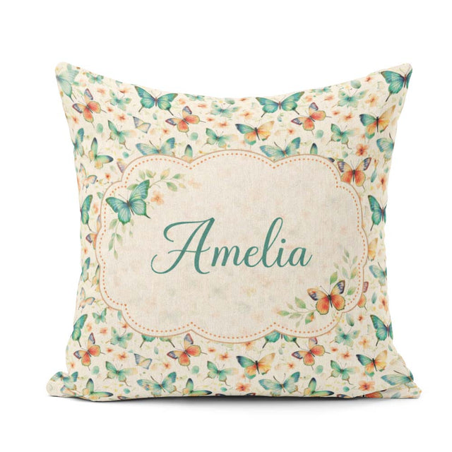 Custom Name Delicate Butterflies with Soft Floral Touch Seamless Square Filled Cushion Throw Pillow Sofa Bed Home Decor Zip Washable UK Made