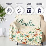 Delicate Vintage Butterflies with Soft Floral Touch Seamless Pattern  Personalised Custom Name Super Soft Fleece Blanket Bed Sofa Throw
