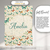 Delicate Vintage Butterflies with Soft Floral Touch Seamless Pattern  Personalised Custom Name Super Soft Fleece Blanket Bed Sofa Throw