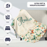 Delicate Vintage Butterflies with Soft Floral Touch Seamless Pattern  Personalised Custom Name Super Soft Fleece Blanket Bed Sofa Throw