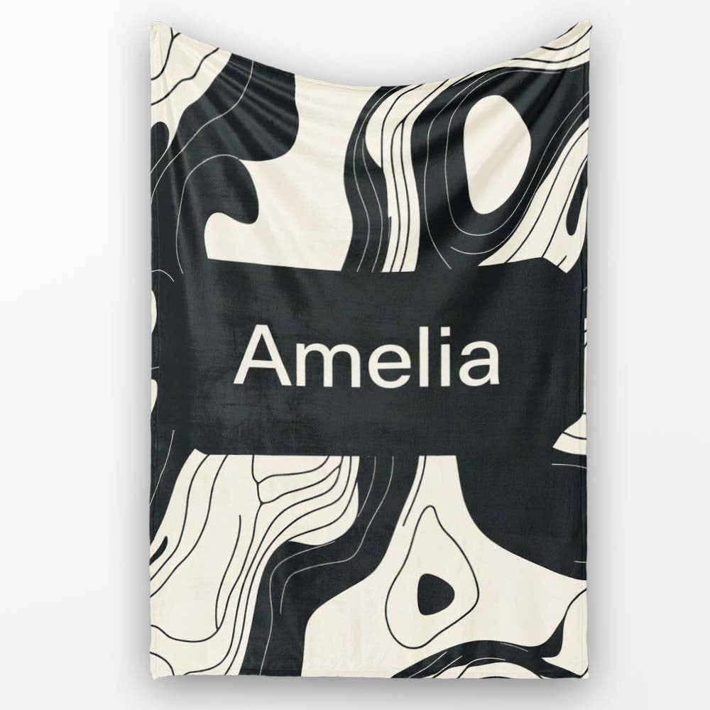 Layered Terrain Waves Black Grey Abstract Landscape Pattern Lovely  Personalised Custom Name Super Soft Fleece Blanket Bed Sofa Throw