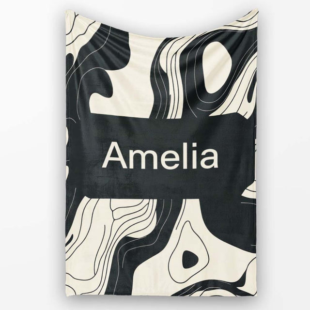 Layered Terrain Waves Black Grey Abstract Landscape Pattern Lovely  Personalised Custom Name Super Soft Fleece Blanket Bed Sofa Throw