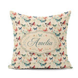 Custom Name Muted Tone Butterflies with Artistic Grunge Seamless Square Filled Cushion Throw Pillow Sofa Bed Home Decor Zip Washable UK Made