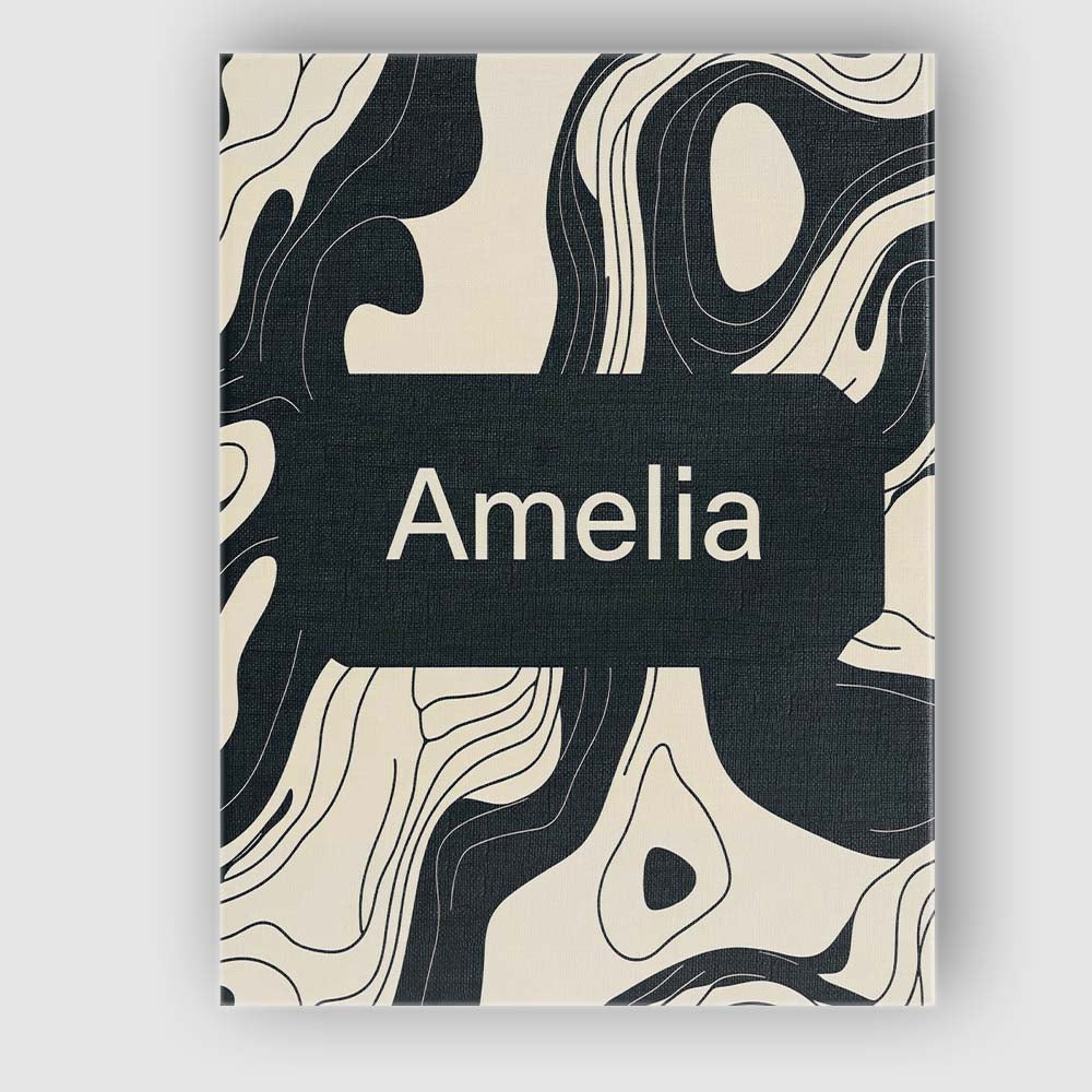 Personalised Name Layered Terrain Waves Black Grey Abstract Landscape Custom Home Unique Canvas Wall Art Print Decor Picture Ready to Hang