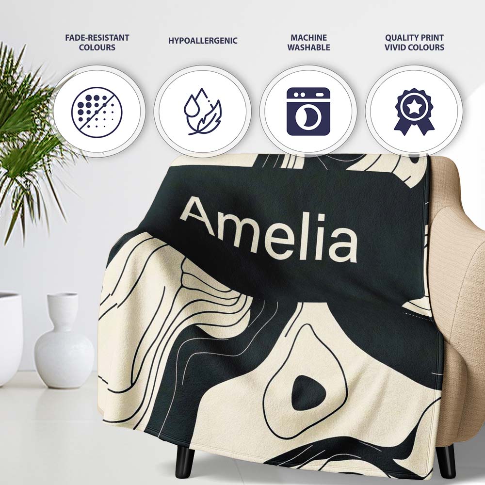 Layered Terrain Waves Black Grey Abstract Landscape Pattern Lovely  Personalised Custom Name Super Soft Fleece Blanket Bed Sofa Throw