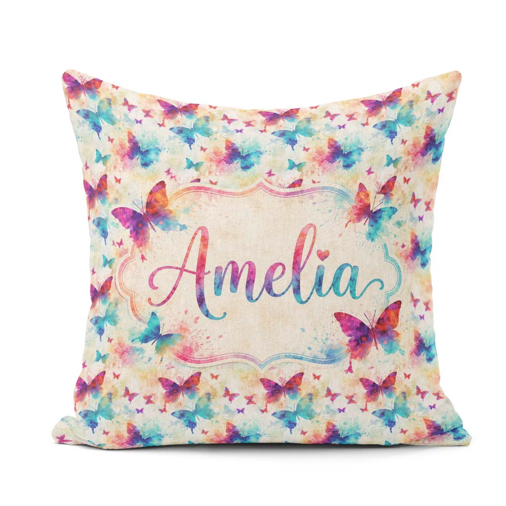 Custom Name Bright Butterflies with Color Splash Effect Seamless Square Filled Cushion Throw Pillow Sofa Bed Home Decor Zip Washable UK Made