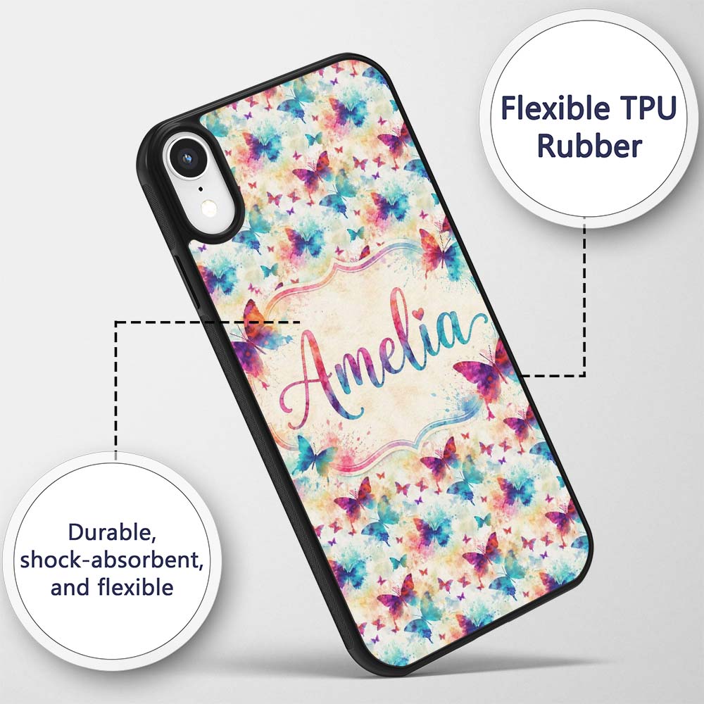 Bright Watercolor Butterflies with Color Splash Custom Name Protective Phone Case Mobile Cover Durable Everyday Smartphone Shock Resistant