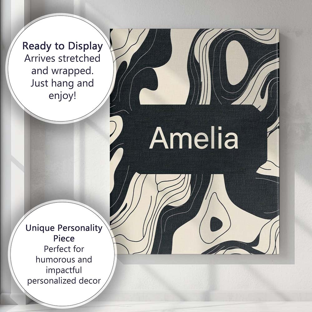 Personalised Name Layered Terrain Waves Black Grey Abstract Landscape Custom Home Unique Canvas Wall Art Print Decor Picture Ready to Hang