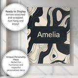 Personalised Name Layered Terrain Waves Black Grey Abstract Landscape Custom Home Unique Canvas Wall Art Print Decor Picture Ready to Hang