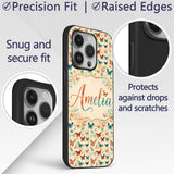 Vintage Style Butterflies in Warm Tones Seamless Custom Name Protective Phone Case Mobile Cover Durable Everyday Smartphone Shock Resistant