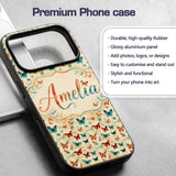 Vintage Style Butterflies in Warm Tones Seamless Custom Name Protective Phone Case Mobile Cover Durable Everyday Smartphone Shock Resistant