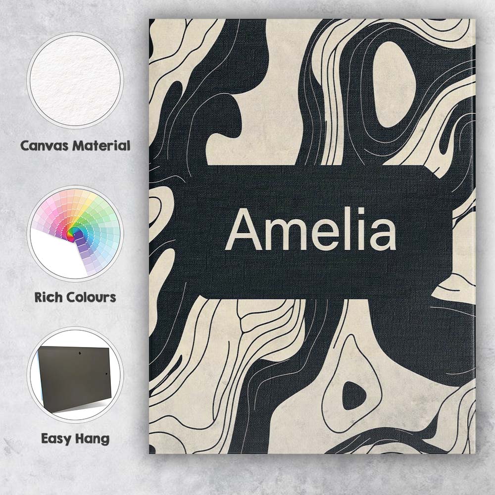 Personalised Name Layered Terrain Waves Black Grey Abstract Landscape Custom Home Unique Canvas Wall Art Print Decor Picture Ready to Hang