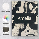 Personalised Name Layered Terrain Waves Black Grey Abstract Landscape Custom Home Unique Canvas Wall Art Print Decor Picture Ready to Hang