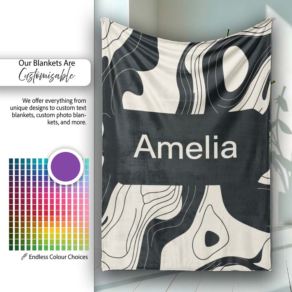 Layered Terrain Waves Black Grey Abstract Landscape Pattern Lovely  Personalised Custom Name Super Soft Fleece Blanket Bed Sofa Throw