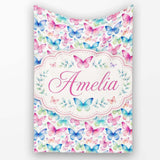 Pastel Gradient Butterflies in Soft Pink and Blue Seamless Pattern  Personalised Custom Name Super Soft Fleece Blanket Bed Sofa Throw