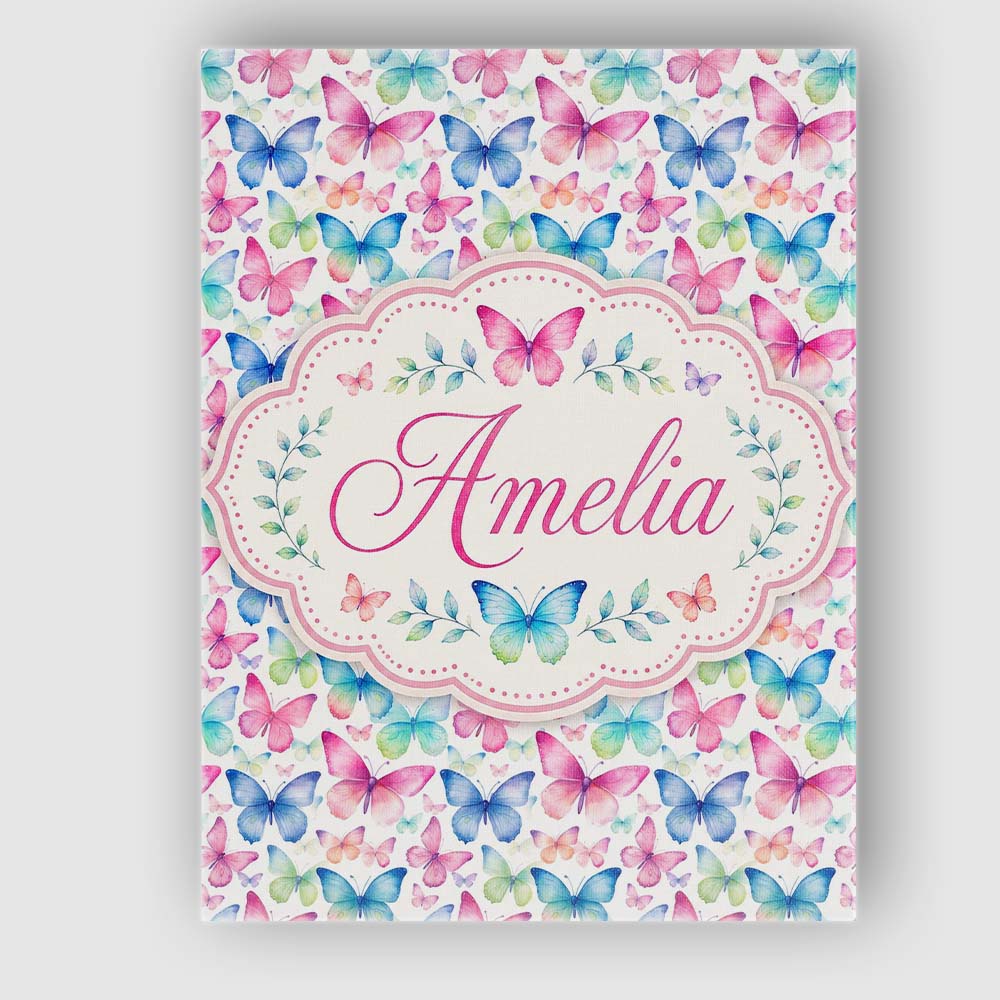 Personalised Name Pastel Gradient Butterflies Custom Unique Gift Idea Modern Room Accent Canvas Wall Art Print Decor Picture Ready to Hang