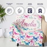 Pastel Gradient Butterflies in Soft Pink and Blue Seamless Pattern  Personalised Custom Name Super Soft Fleece Blanket Bed Sofa Throw