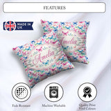 Custom Name Pastel Gradient Butterflies in Soft Pink and Pattern Square Filled Cushion Throw Pillow Sofa Bed Home Decor Zip Washable UK Made