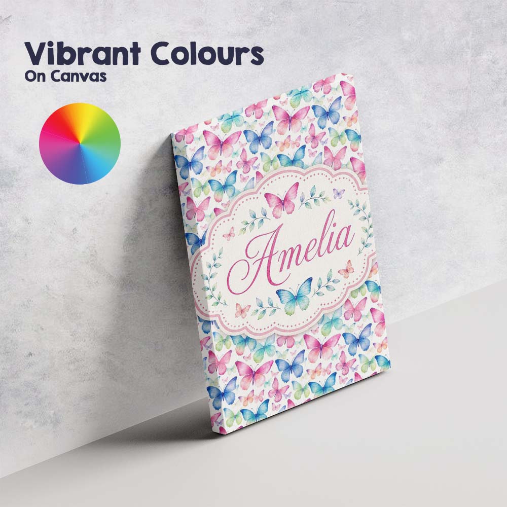 Personalised Name Pastel Gradient Butterflies Custom Unique Gift Idea Modern Room Accent Canvas Wall Art Print Decor Picture Ready to Hang
