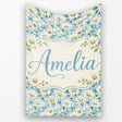 Classic White Daisies on Blue Background Seamless Pattern Lovely  Personalised Custom Name Super Soft Fleece Blanket Bed Sofa Throw