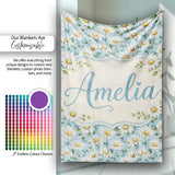 Classic White Daisies on Blue Background Seamless Pattern Lovely  Personalised Custom Name Super Soft Fleece Blanket Bed Sofa Throw