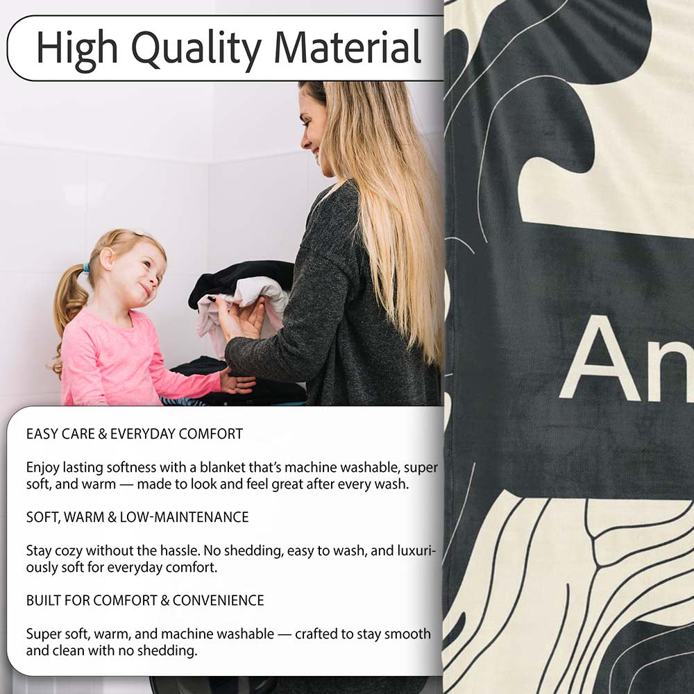 Layered Terrain Waves Black Grey Abstract Landscape Pattern Lovely  Personalised Custom Name Super Soft Fleece Blanket Bed Sofa Throw