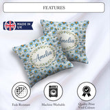 Custom Name Large Blue Daisy Floral Pattern with Detail Seamless Square Filled Cushion Throw Pillow Sofa Bed Home Decor Zip Washable UK Made