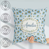 Custom Name Large Blue Daisy Floral Pattern with Detail Seamless Square Filled Cushion Throw Pillow Sofa Bed Home Decor Zip Washable UK Made