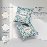 Custom Name Large Blue Daisy Floral Pattern with Detail Seamless Square Filled Cushion Throw Pillow Sofa Bed Home Decor Zip Washable UK Made