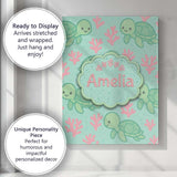 Personalised Name Cute Sea Turtle Coral Cartoon Animal Pattern Custom Modern Room Accent Canvas Wall Art Print Decor Picture Ready to Hang
