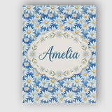 Personalised Name Blue Watercolor Daisy Custom  Modern Room Accent Elegant Feature Canvas Wall Art Print Decor Picture Ready to Hang