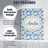 Personalised Name Blue Watercolor Daisy Custom  Modern Room Accent Elegant Feature Canvas Wall Art Print Decor Picture Ready to Hang