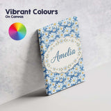 Personalised Name Blue Watercolor Daisy Custom  Modern Room Accent Elegant Feature Canvas Wall Art Print Decor Picture Ready to Hang