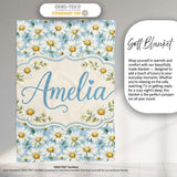 Soft Blue Background White Daisy Floral Seamless Pattern Lovely  Personalised Custom Name Super Soft Fleece Blanket Bed Sofa Throw