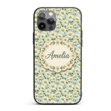 Green Background White Daisy Botanical Seamless Custom Name Protective Phone Case Mobile Cover Durable Everyday Smartphone Shock Resistant