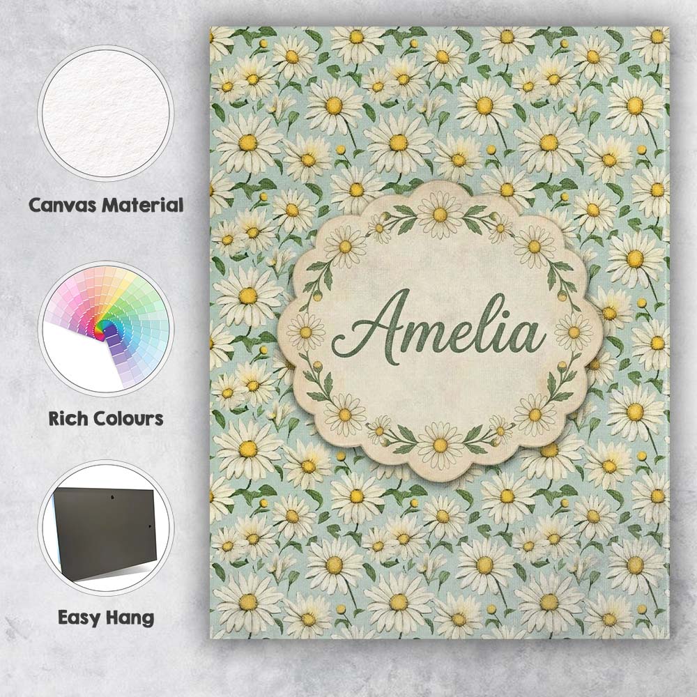 Personalised Name Green Background White Custom  Unique Gift Idea Elegant Feature Canvas Wall Art Print Decor Picture Ready to Hang