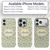 Green Background White Daisy Botanical Seamless Custom Name Protective Phone Case Mobile Cover Durable Everyday Smartphone Shock Resistant